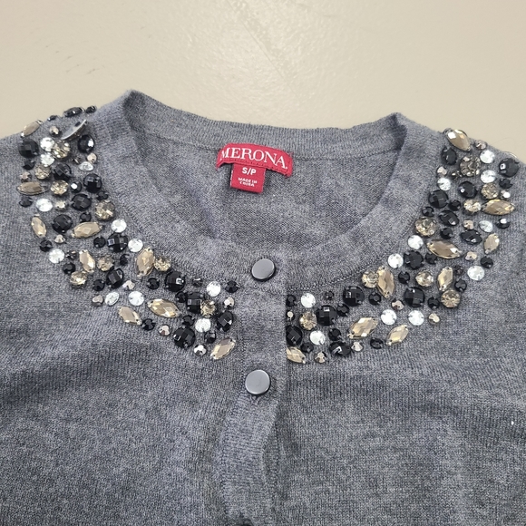 Gray bejeweled button up sweater - Picture 3 of 5